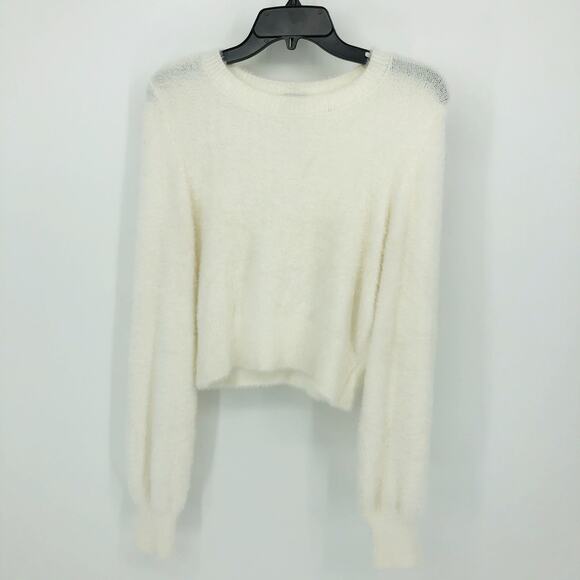 Sunday Best Women's Kitten Sweater Medium White Fuzzy Jersey Knit Crewneck - Picture 5 of 10
